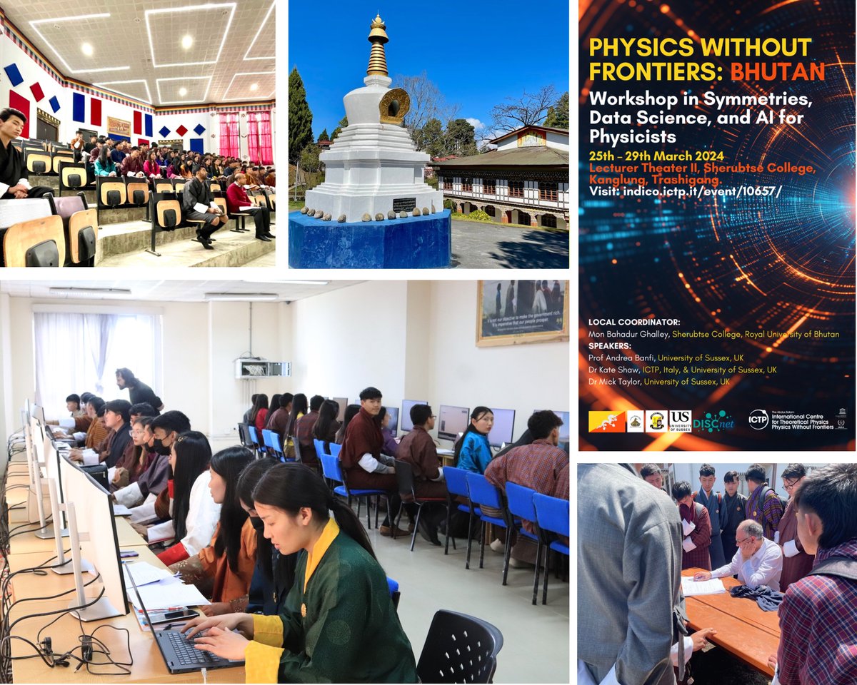 ICTP PWF (@ictppwf) on Twitter photo Physics Without Frontiers in collaboration with the <a href="/SussexUni/">University of Sussex</a> and the Royal University of Bhutan have been training over 90 physics students in Symmetries, Data Science and AI in this fantastic week long workshop using <a href="/ATLASexperiment/">ATLAS Experiment</a> #OpenData and Machine Learning! Physics Without Frontiers in collaboration with the <a href="/SussexUni/">University of Sussex</a> and the Royal University of Bhutan have been training over 90 physics students in Symmetries, Data Science and AI in this fantastic week long workshop using <a href="/ATLASexperiment/">ATLAS Experiment</a> #OpenData and Machine Learning!
