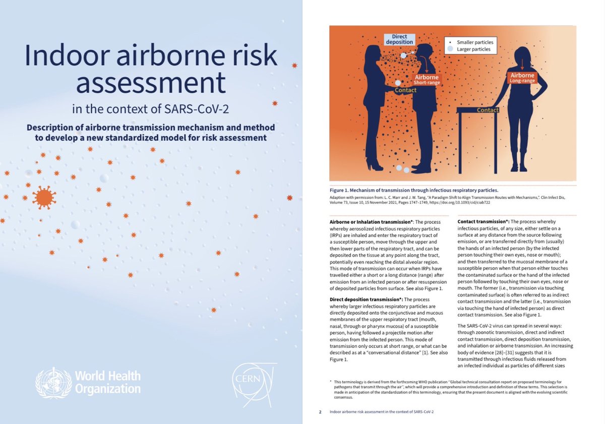 🚨 Indoor AIRBORNE Risk Assessment in the context of SARS-CoV-2 from the World Health Organisation (@WHO) For clean air advocates, this is HUGE! The WHO are finally saying, loud & proud: COVID IS AIRBORNE. Let’s take a closer look at the details…🧵 🔗 iris.who.int/handle/10665/3…