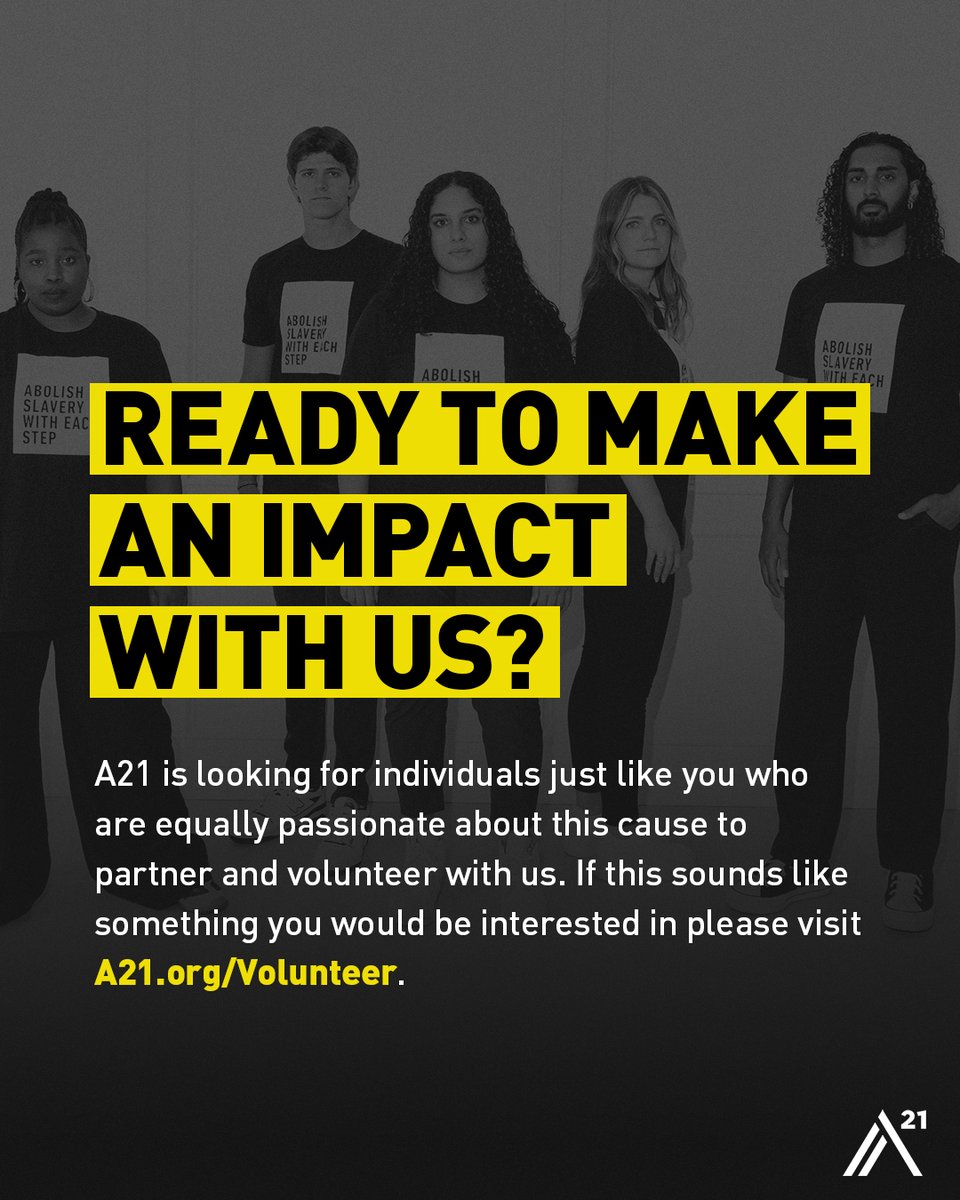 Hey! We have volunteer opportunities at A21 offices in North America, Europe, & Australia. You could be involved in many areas! No matter what you’re interested in, there’s something for everyone in the fight for freedom. Will you join us? Apply today 👉 A21.org/Volunteer.