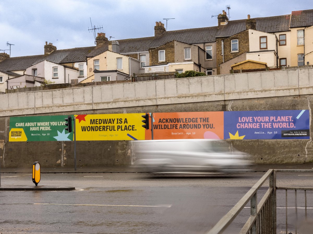 Refresh Medway Phase 2 is go! 📢

The words of young people have taken over sites across Gillingham and Strood to share the vision of young people for the planet's future 🌍

📅 Open all summer
📍 Gillingham Pier Road &amp; Strood Town Centre
💰 FREE

[1/4]