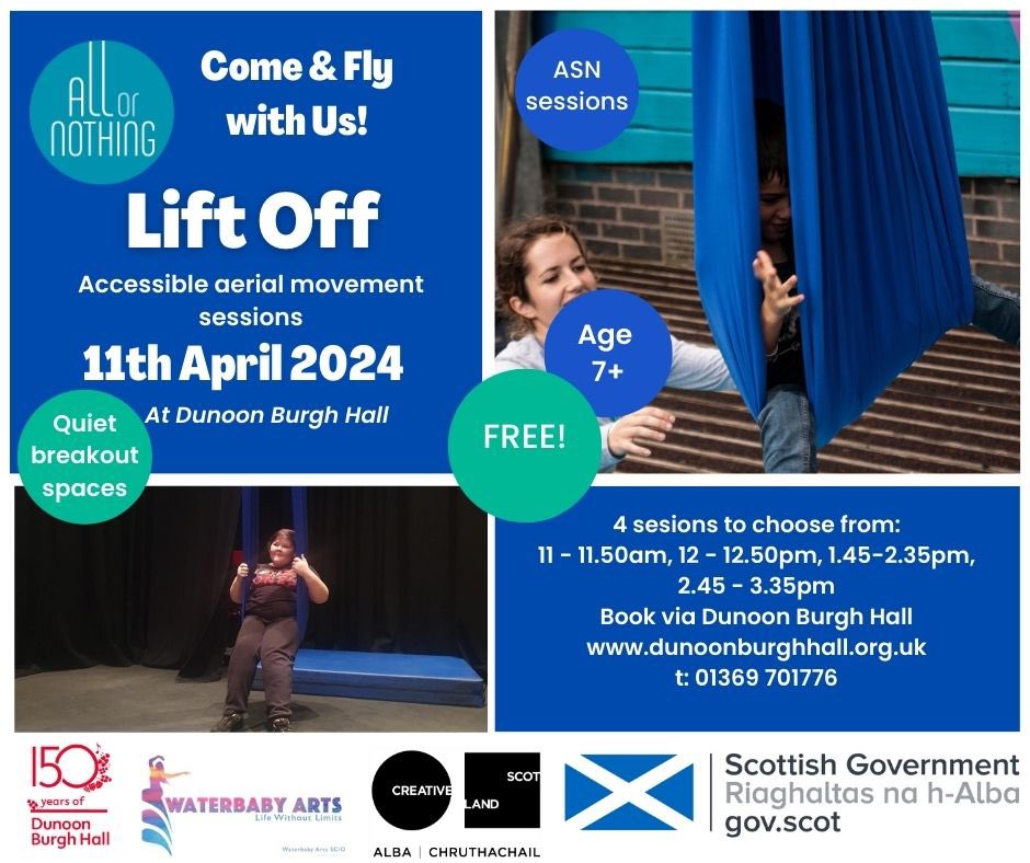 Come fly with us! We’re so pleased to be offering free accessible aerial sessions at Dunoon Burgh Hall on the 11th April as part of our Lift Off project! More info & booking here 👉 dunoonburghhall.org.uk/event/aerial-d… @YouthLinkScot @CreativeScots @GreenockArts @BurghHallDunoon