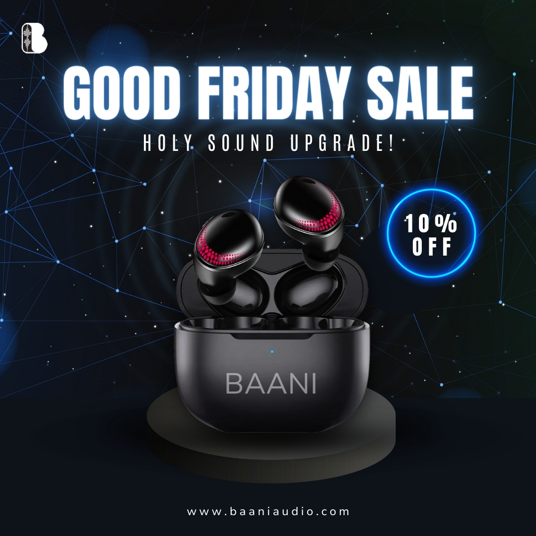 Baaniaudio's tweet photo. Hey music lovers, it's time to turn up the good vibes this Good Friday!  We're offering a sweet 10% OFF on all your favourite Baani Audio earbuds and neckbands!

Don't miss out on this amazing deal! https://t.co/s34UOit1yp 

#GoodFriday #Audio #earphones #BaaniAudio https://t.co/2sery6m910