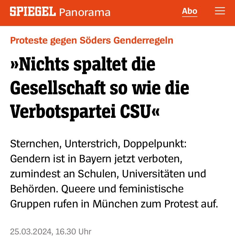 Proteste gegen Söders Verbot der #Gendersprache: „Nichts spaltet die Gesellschaft so wie die @CSU.“