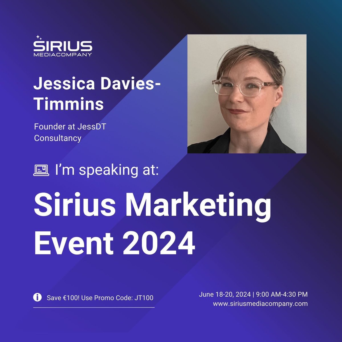 Unlock creativity with Jessica Davies-Timmins and start creating eye-catching visuals that'll get everyone talking! 👀

Sign up now and get a whopping €100 off! 🎉 🏷️ Use coupon code: JT

🔗 Register now: buff.ly/3HHqqBZ 

#UnlockCreativity #VisualContent