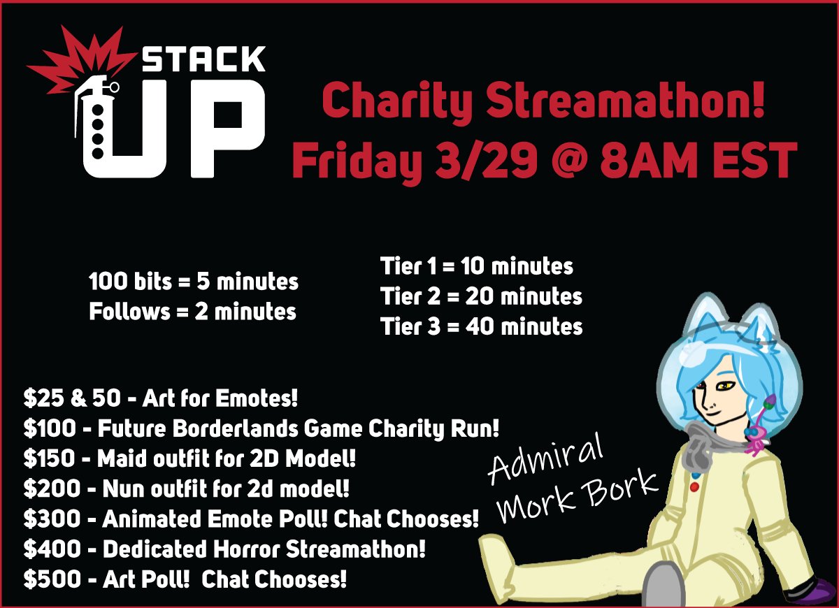 AdmiralMorkBork's tweet image. WE ARE LIVE WITH THE BIRTHDAY STREAMATHON with @StackUpDotOrg! We are going to be Vibing all day, And potentially all night!  Get your cute butts in here!~ #VTuberUprising #VtubersEN #ENVtuber #Vtubers twitch.tv/admiralmorkbork