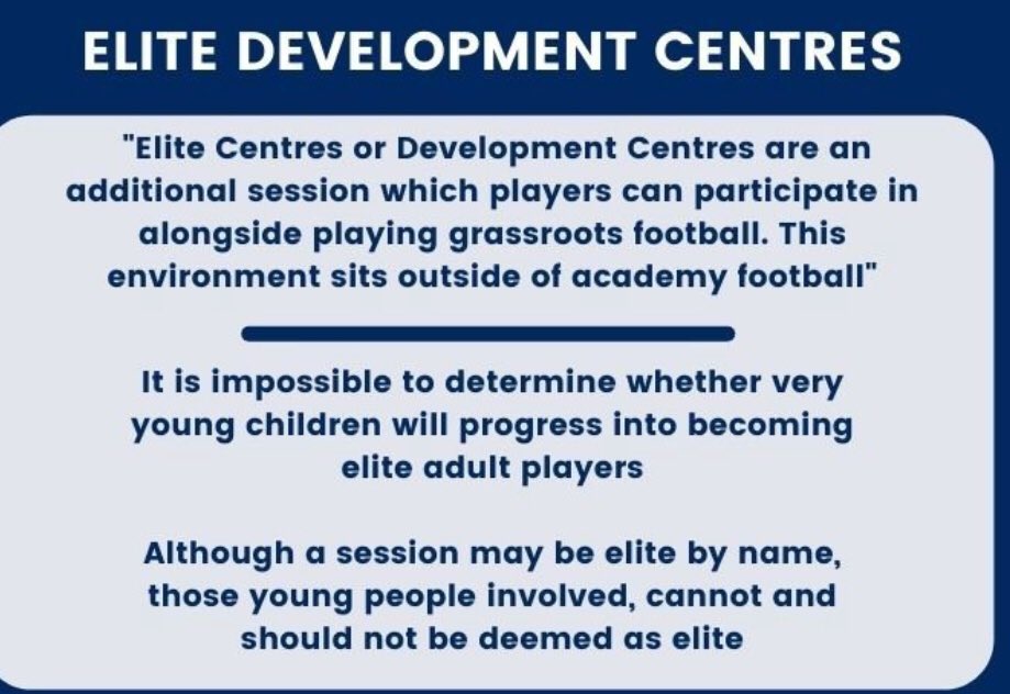Love the bravery of this from @kentfa. It’s time we stop peddling dreams that young children can somehow be “elite” . But then we do have to ask how does that square with Academies and Pre Academies?