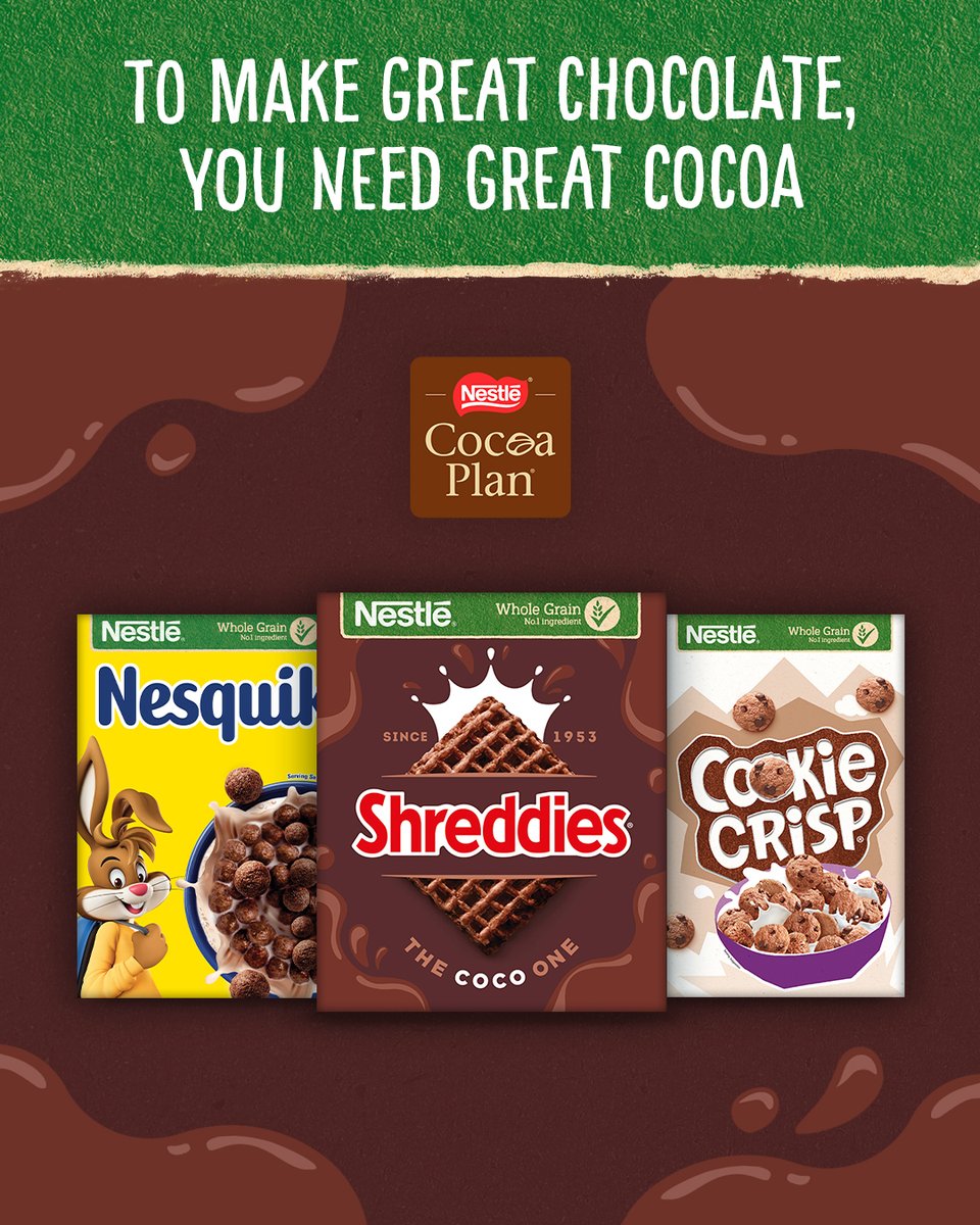 Did you know, our Nesquik, Shreddies Coco, Cookie Crisp ad KitKat cereals contain sustainably sourced cocoa? Look out for the Nestle Cocoa Plan icon on pack! 
Find out more: nes.tl/CocoaPlan