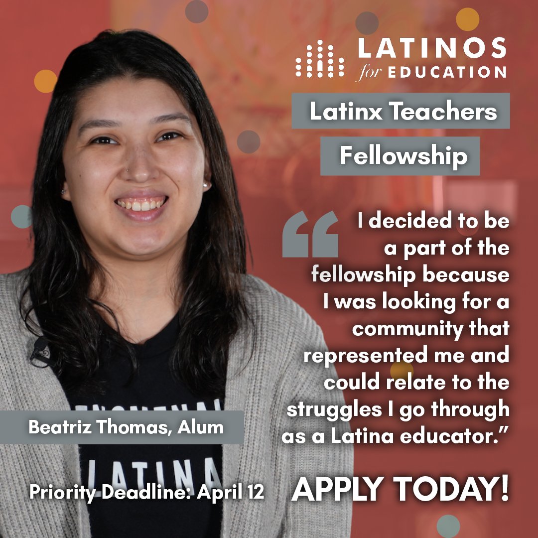 Seeking support from a community that understands your challenges as a Latinx teacher? Apply now for the Latinx Teachers Fellowship and join hundreds of PreK-12 teachers. Together, we'll navigate the educational landscape & advance your career. Apply at hubs.la/Q02r69Jp0
