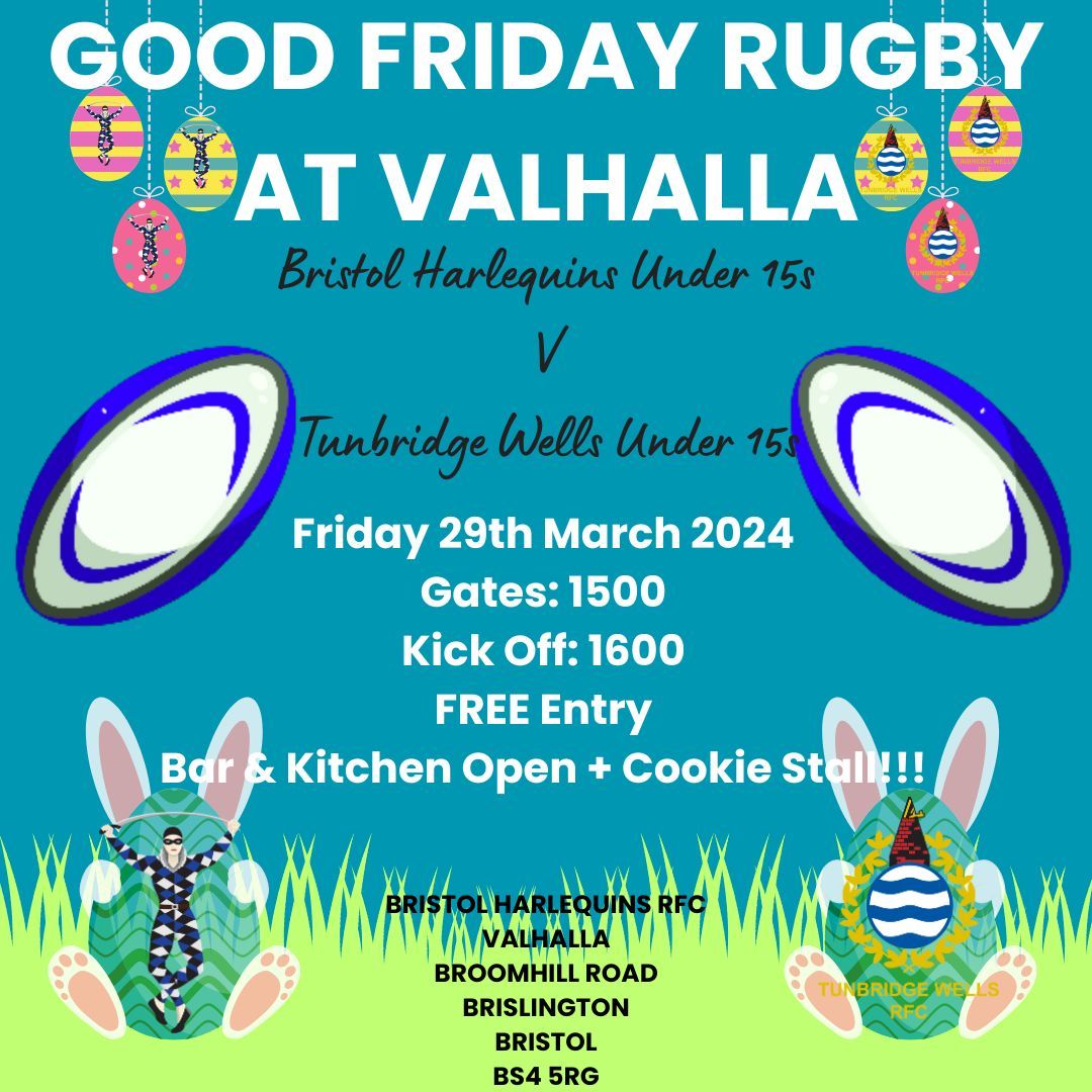 Don't forget this afternoon our Under 15s are hosting touring side Tunbridge Wells RFC at Valhalla. Gates open at 1500 with kick off at 1600!!! 🔵⚫️⚪️ #bristolharlequinsrfc #blueblackandwhiteforever #justtobethere #seriousrugbywiththefunleftin #valhallacalling #utq