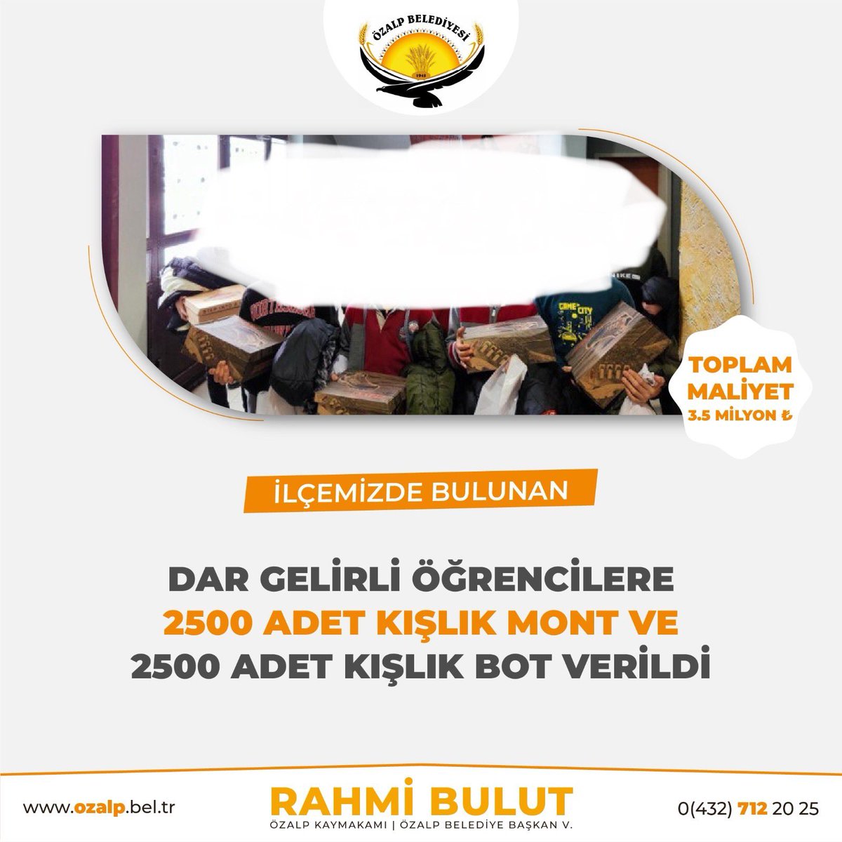 📍Sosyal Belediyecilik anlayışıyla,

📌2020-2023 yılları arasında 10 bin adet gıda kolisi ve 2024 yılında Ramazan ayında 1500 aileye gıda kolisi,

📌ilçemizde 4️⃣ bin çocuğumuzun sünneti,

📌İlçemizde öğrencilerimize 2️⃣5️⃣0️⃣0️⃣ mont ve 2️⃣5️⃣0️⃣0️⃣ bot dağıtımı yaptık.