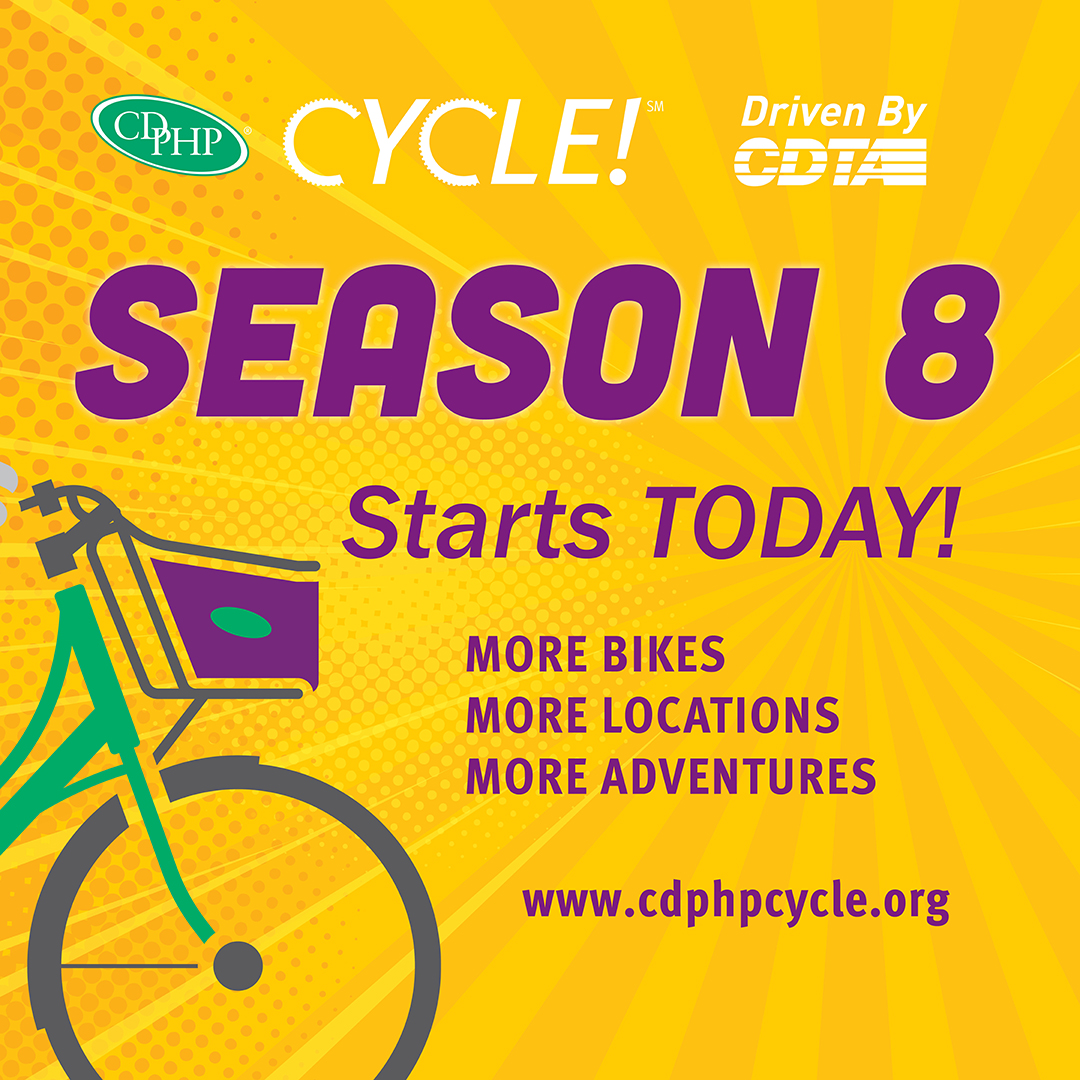 SURPRISE!!! The 2024 season of CDPHP Cycle! kicks off today! 🥳🥳

Bikes are hitting the streets in various Cities and ready to ride into Spring 🌻

Find your bike now online at cdphpcycle.org or by downloading the Cycle! app in the App Store or Google Play Store!