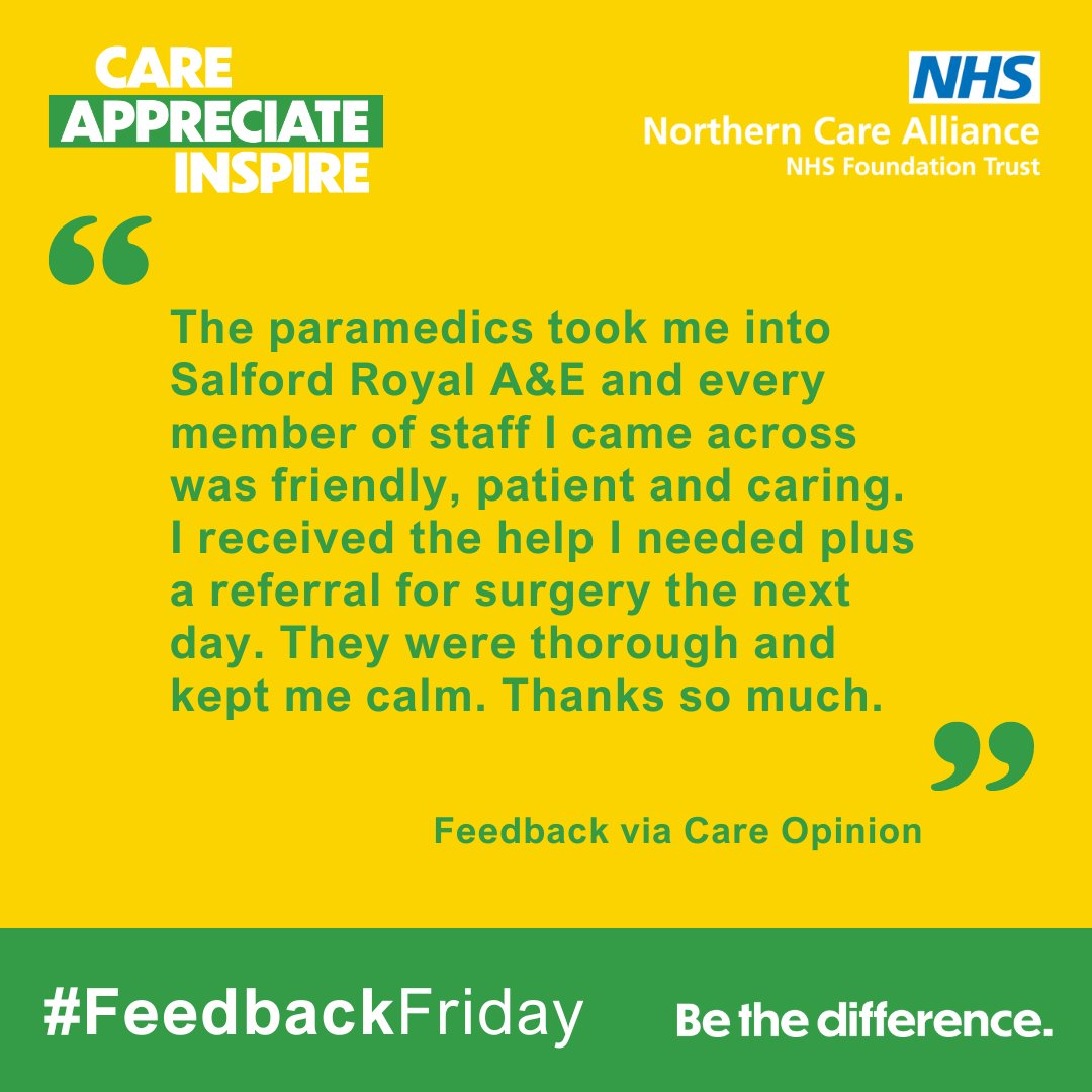 'Patient, friendly and caring' - That's the view of a recent patient to Salford Royal about our amazing colleagues. #FeedbackFriday