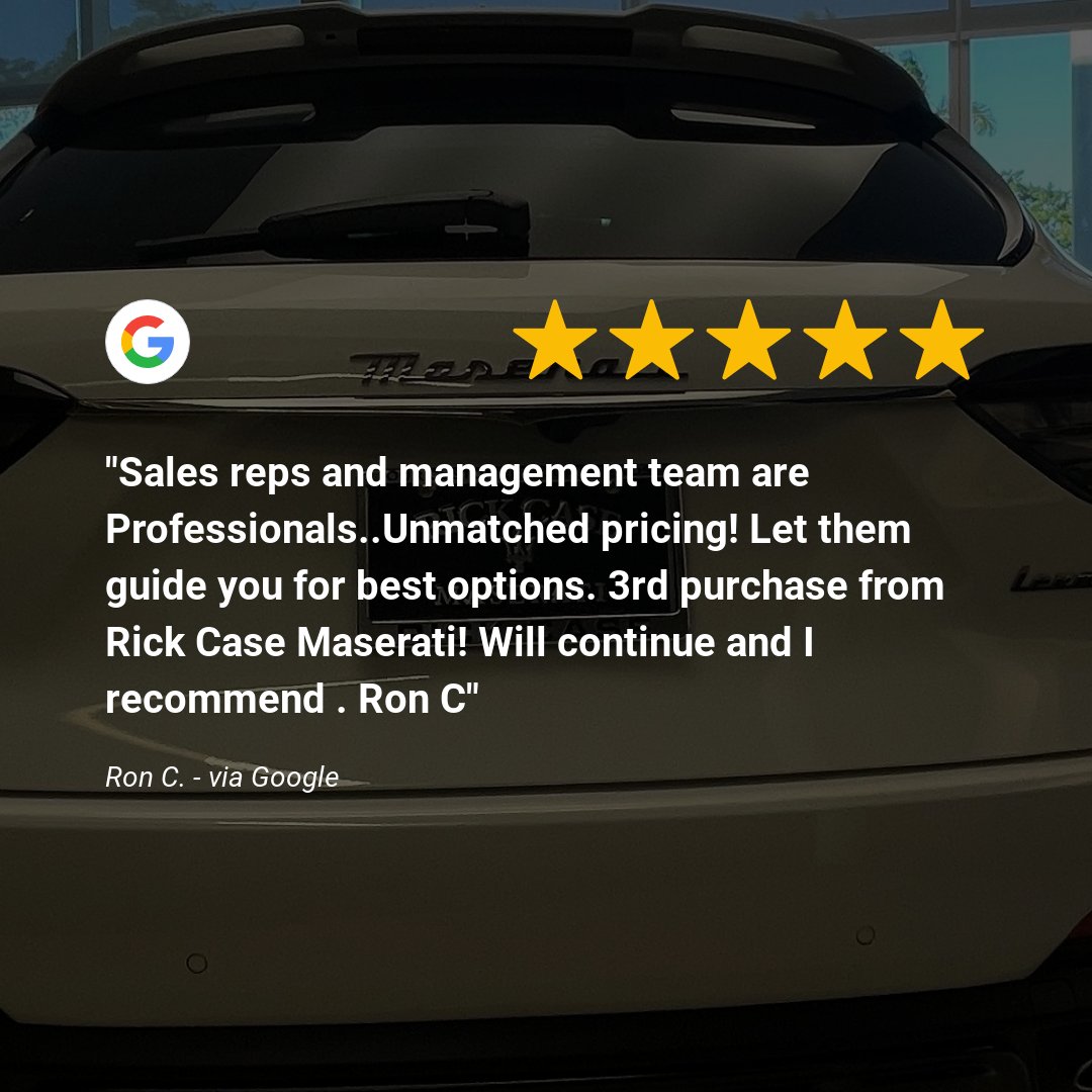 The best!

#RickCaseMaserati #Maserati #wecare #service #cars #carlifestyle #reviews #customerreviews #customersatisfaction #maseratiluxury #luxe #luxury #instyle #carservice #newcar #trident #CustomerAppreciationFriday #viptreatment