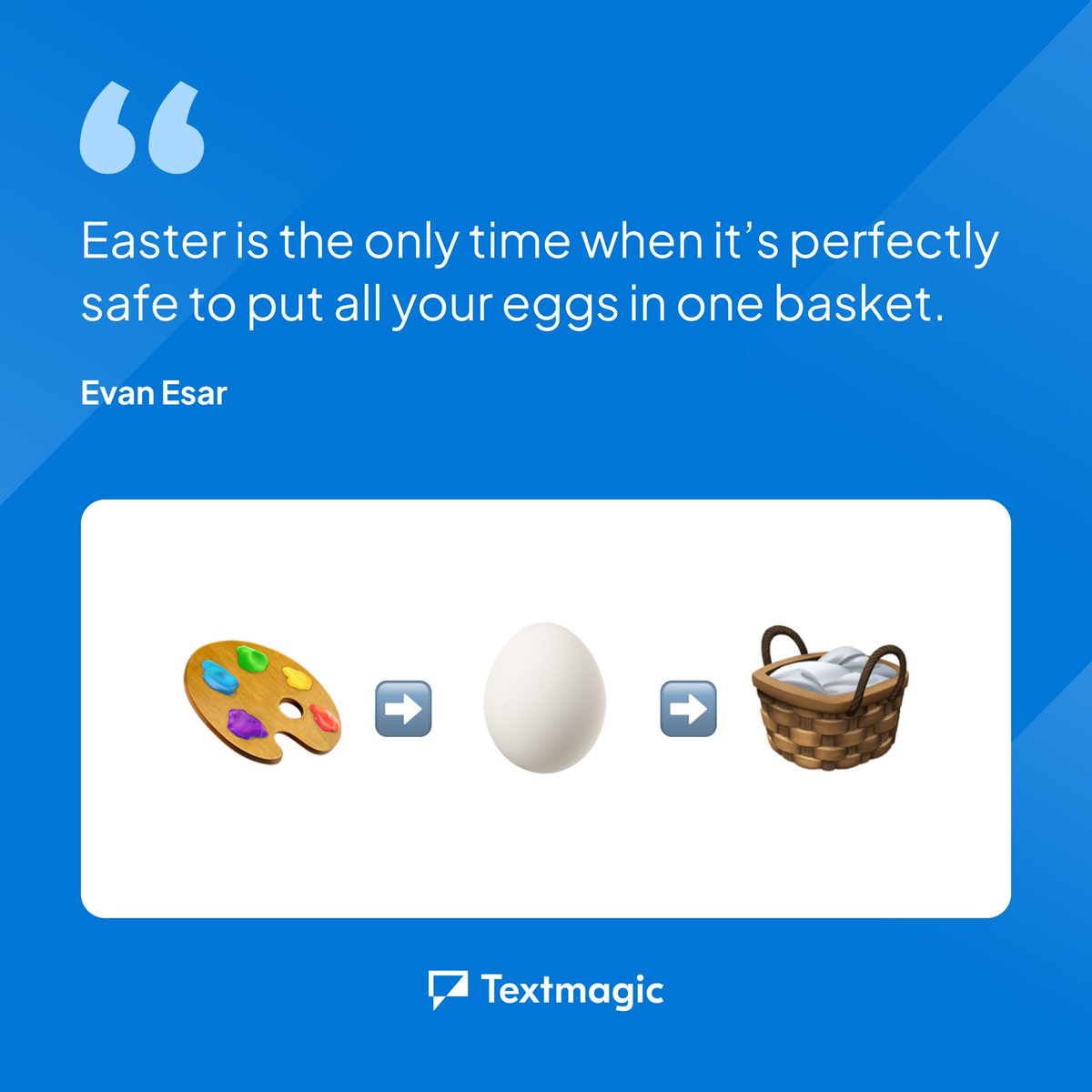 In business as in life, it's wise not to put all our eggs in one basket - except during Easter. So enjoy the egg-ception to the rule and remember to share the holiday cheer! 🥚🧺 

#HolidayFun #Textmagic