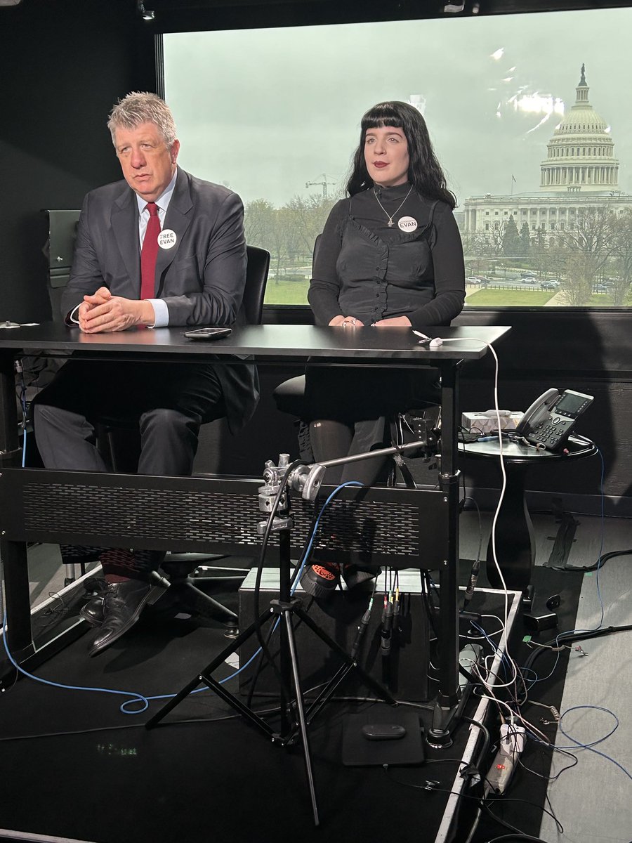 More interviews today to raise awareness that it is one year to the day that Russia took ⁦@WSJ⁩ colleague Evan Gershkovich hostage. His sister Danielle is a persistent and eloquent advocate for his release. Grateful to every news outlet that spoke with us. #IStandWithEvan