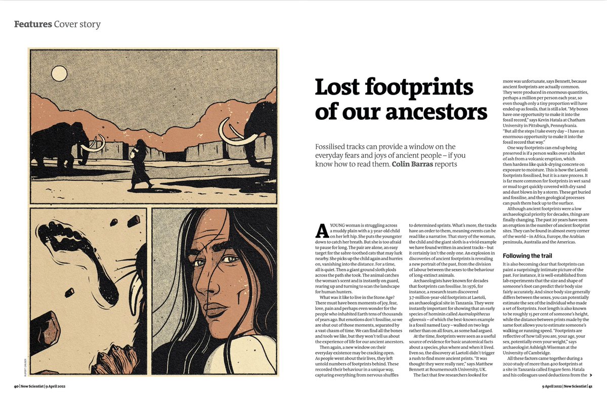 'Fossilised tracks can provide a window on the everyday fears and joys of ancient people – if you know how to read them.' 👣 The 9 April 2022 issue of @newscientist steps into the Stone Age - read the cover article for a limited time only: ➡️ exacted.me/NewScientistLo… ⬅️