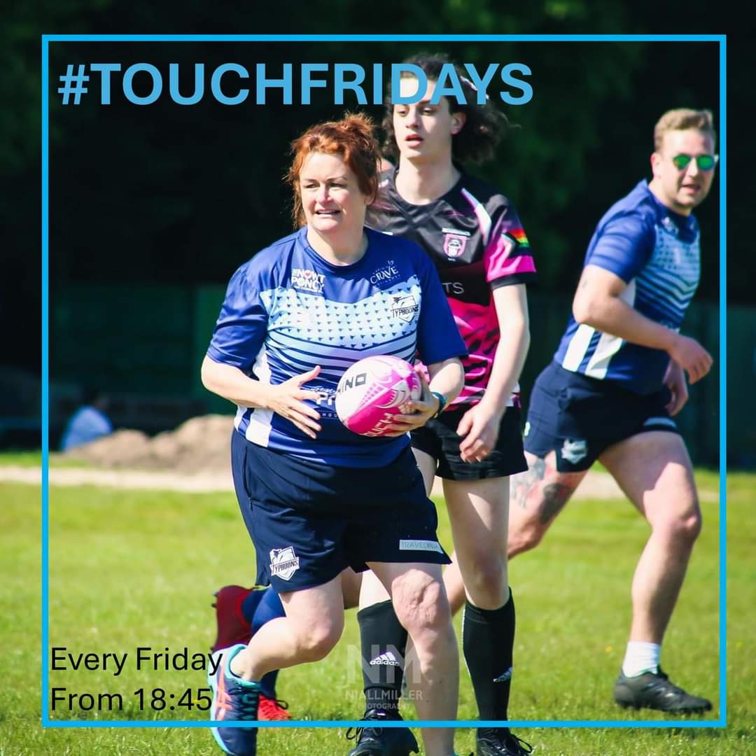 🌀🏉 It's #TouchFriday!!🏉🌀 Time for some rugby training! 🗓️ Every Friday 🕖 From 18:45 🏟️ @RugbyHoppers 🧃 Drink afterwards? Want to join? Drop us a message! #theTyphoonsway #touchrugby #inclusiverugby #IGR #allbelonginrugby