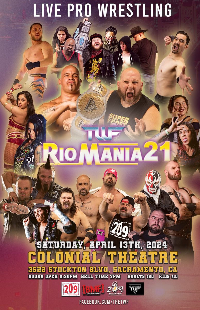 luchalibremafia's tweet image. If you haven’t wrestled at the Historic Colonial Theater, you haven’t wrestled in Sacramento. Since 1998 @twfwrestling has been rocking the Capital City. April 13th is the biggest show in their 26 year history!