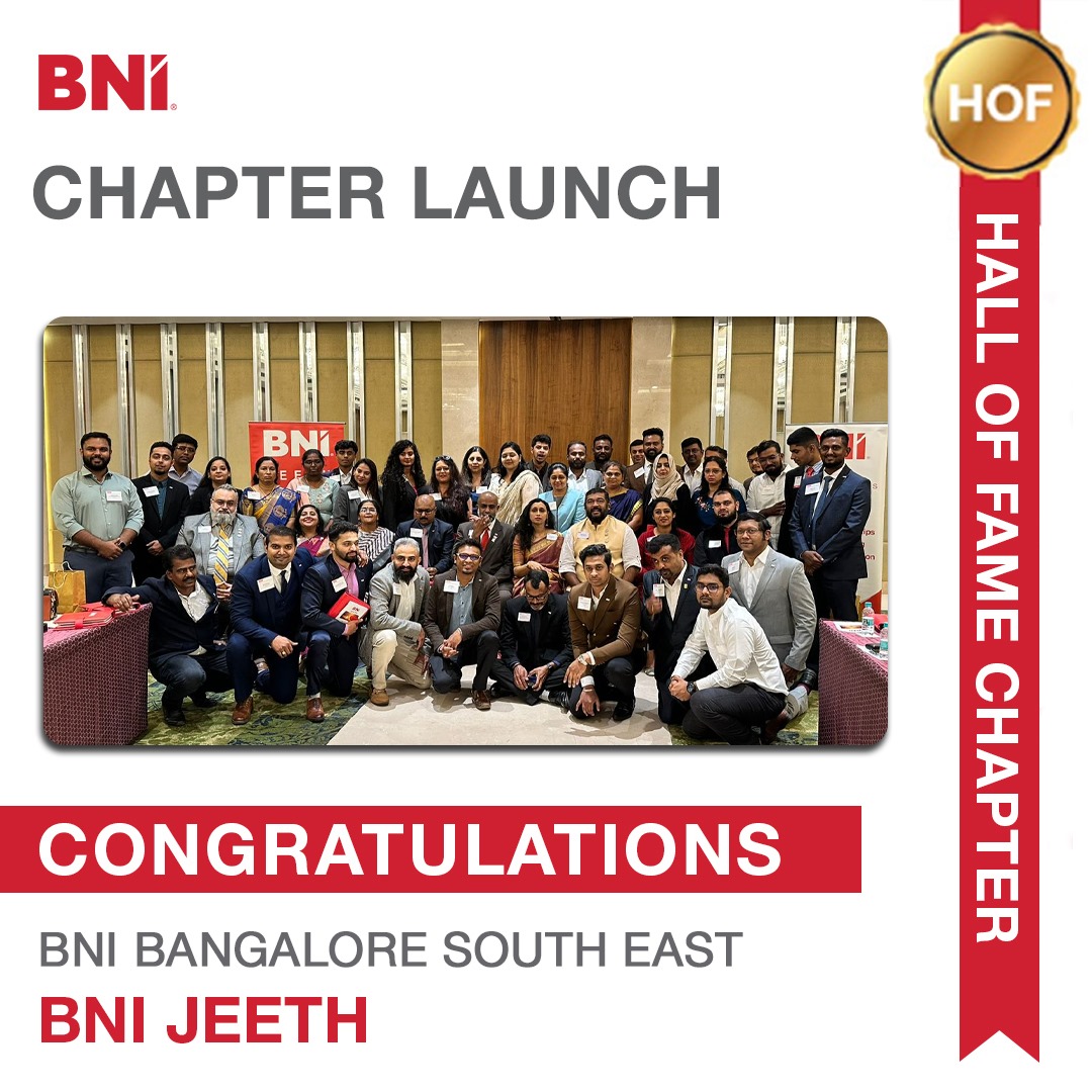 We are delighted to announce the launch of the 16th chapter of BNI Bangalore South East, BNI JEETH with 35 Members, 45 visitors & 30 referrals. Many congratulations to AD Venu Ravindran #BNI #BNIIndia #BNIBangalore #Networking #BNIChapters
