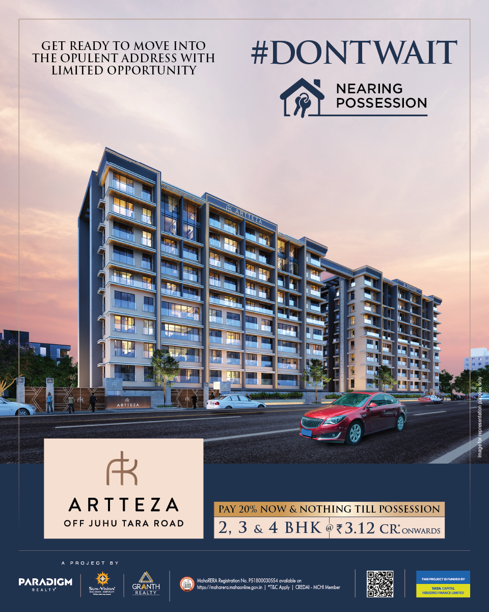 Unveil the epitome of luxury living at Artteza - Off Juhu Tara Road, Santacruz (W). Discover your dream 2, 3 & 4 BHK residence, starting from ₹3.12 Cr*. Elevate your lifestyle today.

✅ Pay 20% Now & Nothing Till Possession
✅ Nearing Possession - Move in 2024

#ParadigmRealty