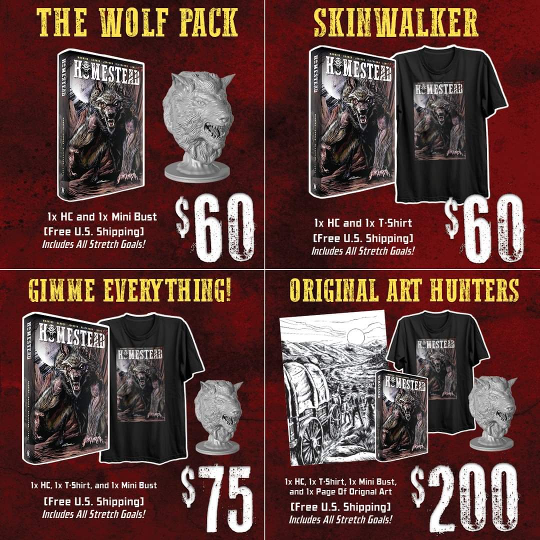 HOMESTEAD ends on Kickstarter Monday, and one 'Original Art Hunters' pledge will unlock Stretch Goal #9: The free werewolf pin with every Kickstarter Exclusive Hardcover! Have you joined the werewolf pack yet: HomesteadComic.com