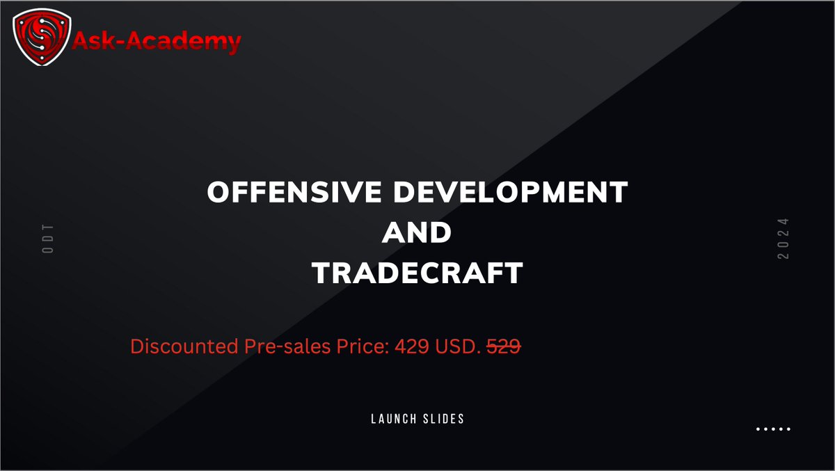 Hello Friends, I am thrilled to announce a new training 'Offensive Development and Tradecraft'. ask-academy.live/courses/offens… Pre Sales content being released now with a price of 429 USD valid till 15th April. Details in the slides below: 1/5