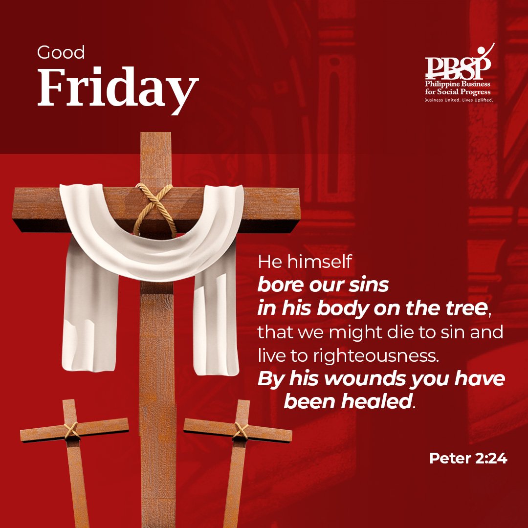 “He himself bore our sins in his body on the tree, that we might die to sin and live to righteousness. By his wounds you have been healed.” 1 Peter 2:24 #HolyWeek2024 #GoodFriday #PBSP