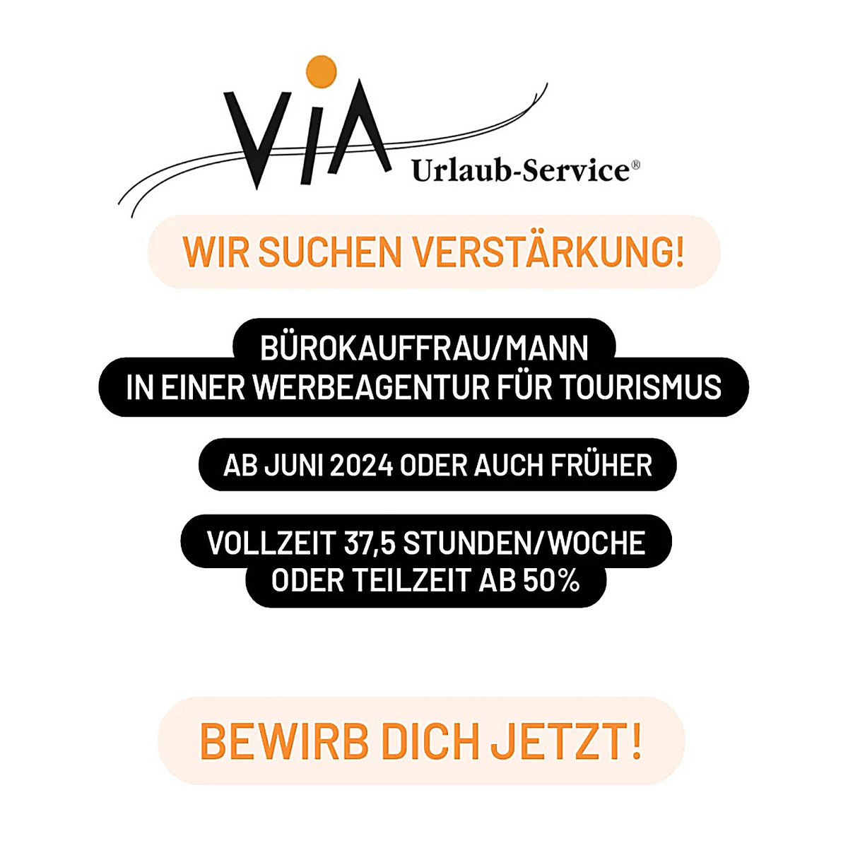 sucht für die VIA Urlaubs-Service GmbH...
in der Graf-Bentzel-Str. 14 in Rottenburg

Unterstützung im Büro für die Orga -und Veranstaltungsplanung.

Bewirb Dich jetzt!

tinyurl.com/via-job