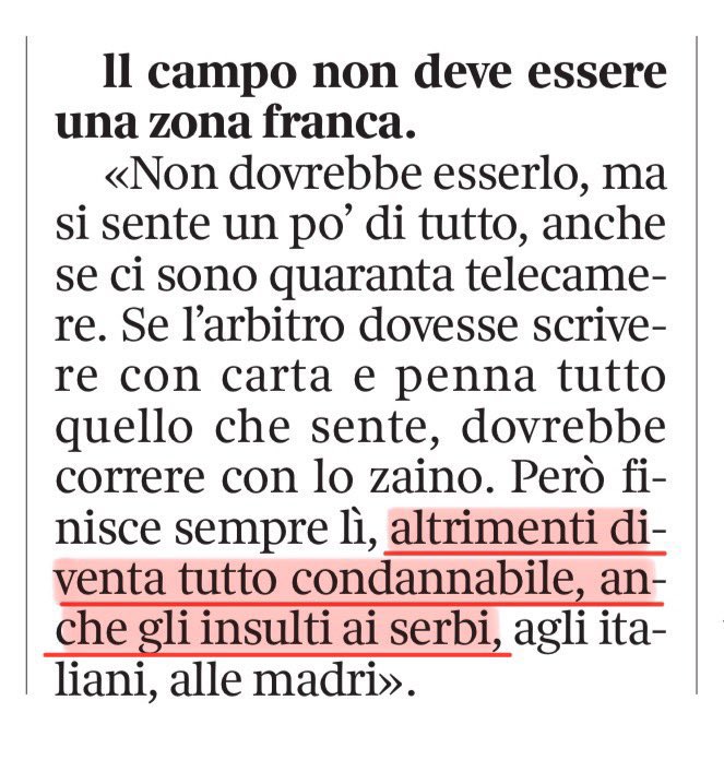 Più Acerbi parla, più peggiora la situazione. Banalizzare gli insulti razzisti derubricandoli a cose di campo e paragonandoli ad una normale offesa significa non aver capito nulla. Tra l’altro, se lui non avesse negato il fatto, JJ avrebbe chiuso subito la questione (da signore).