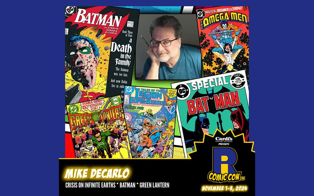 Please welcome @mikedecarloart to #RICC2024! DeCarlo has worked on various titles including Atari Force, #Batman, Crisis on Infinite Earths, Fantastic Four, Green Lantern, and #Simpsons Comics. Buy tickets now!