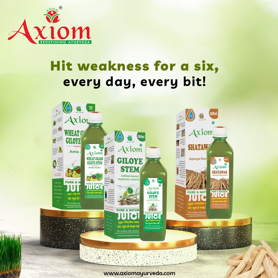 Kamzori ko karein clean bowled, Axiom ke natural juices ke saath. Roj banayein new health records. 

#AxiomAyurveda #WellnessTogether #Immunity #Healthy #Health #Wellness #Ayurveda #Weakness