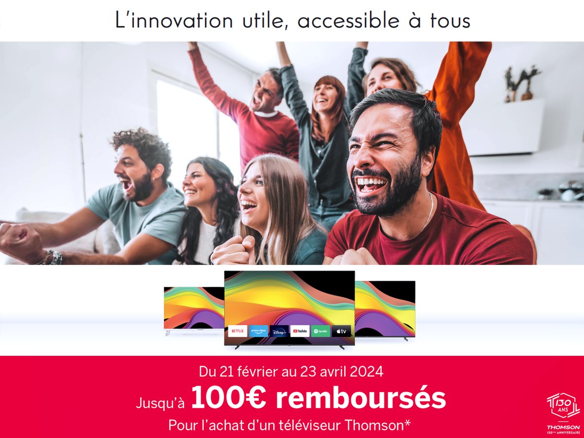 Envie d'une nouvelle TV ? Jusqu'au 23 avril 2024, profitez d'un remboursement jusqu´à 100€ sur une sélection de TV #Thomson !🤩 @ubaldi 👇 ubaldi.com/offre-de-rembo… @boulanger 👇 boulanger.com/c/nav-filtre/r… @Darty_Officiel 👇 darty.com/nav/recherche?… #ThomsonTV #ThomsonRenew #PROMO