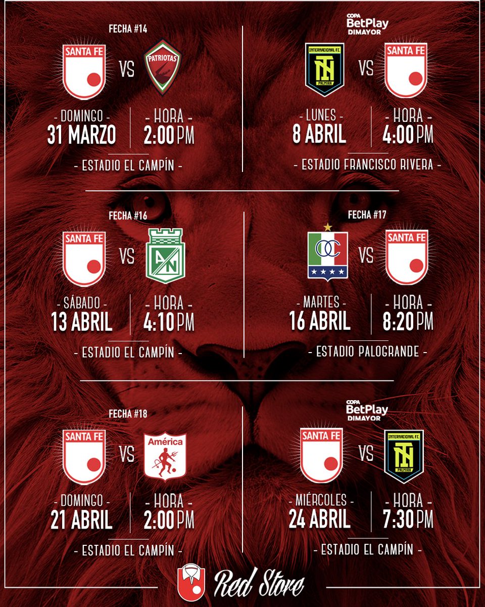 Agéndate con RED STORE 🇮🇩🦁 Próximos partidos del León en #LigaBetPlayDimayor y #CopaBetPlayDimayor 🔥