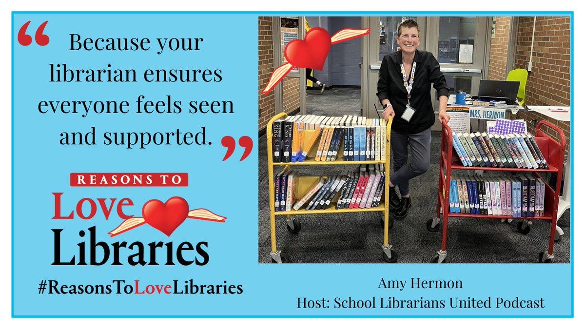 Remind everyone why #librarians and #libraries are vital to our schools and communities.  #ReasonstoLOVElibraries bit.ly/3TBBlTh