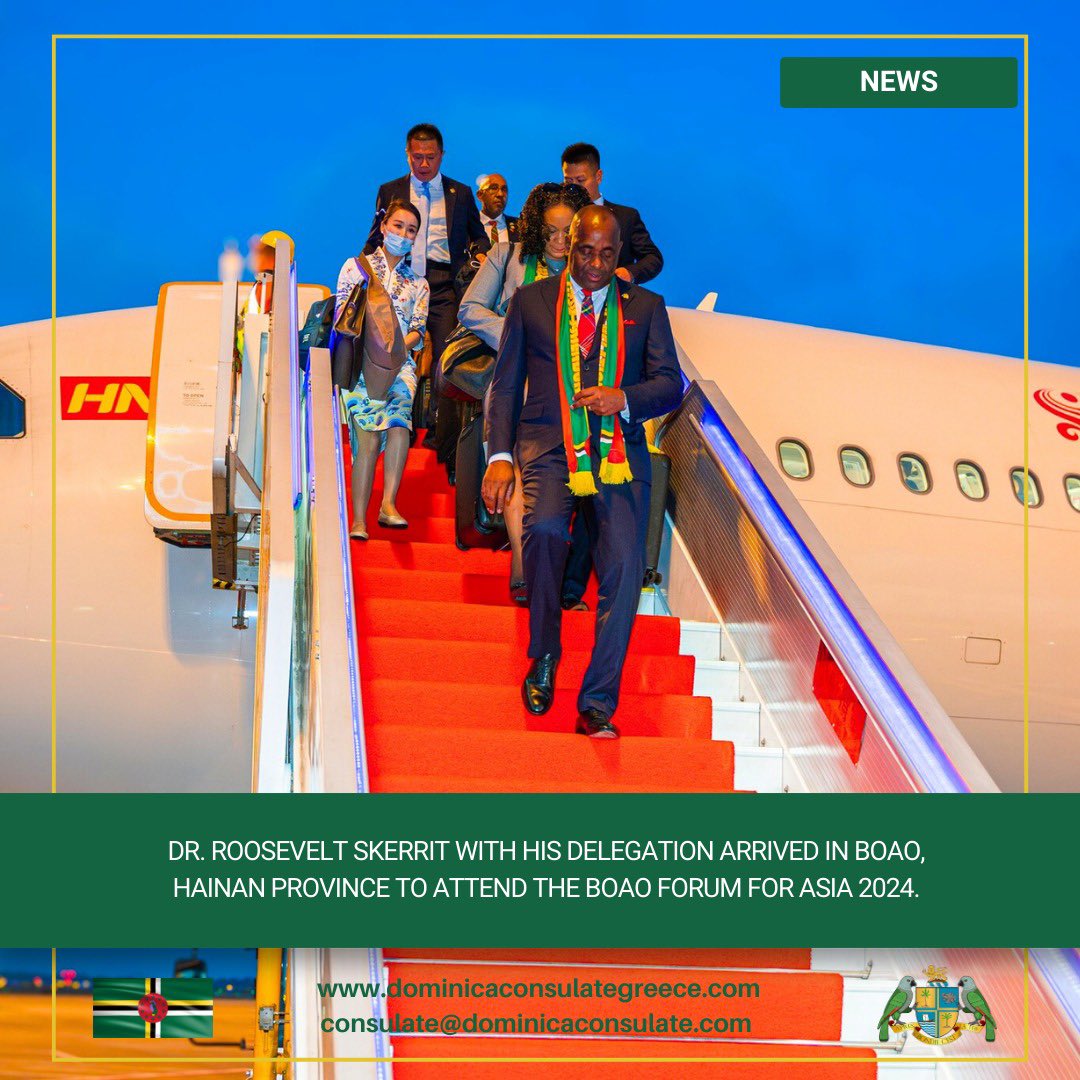 #RooseveltSkerrit with his #delegation left #Beijing on Wednesday (27.03.) after a successful round of meetings and activities and arrived in #Boao, #Hainan Province to attend the BOAO #Forum for #Asia 2024 #Dominica #Caribbean #nature #island #Commonwealth #China #Chinese #中国