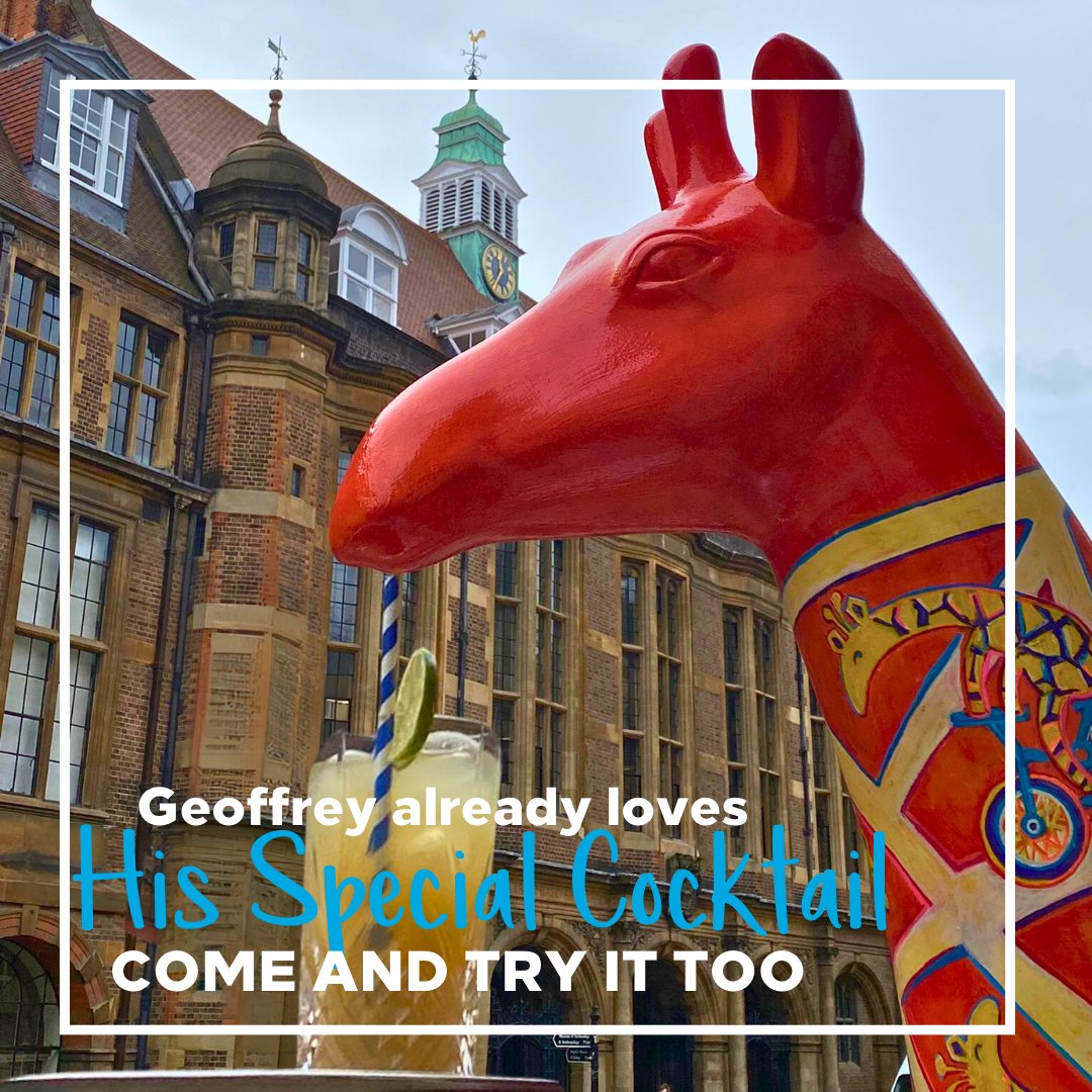 Have you met Geoffrey yet? 🦒 We’ve created a special cocktail 🍹 during the art trail ‘“Savour Geoffrey's Savannah Buzz” where every glass celebrates the vibrant essence of the untamed Savannah. #BeMoreGiraffe #CambridgeStandingTall