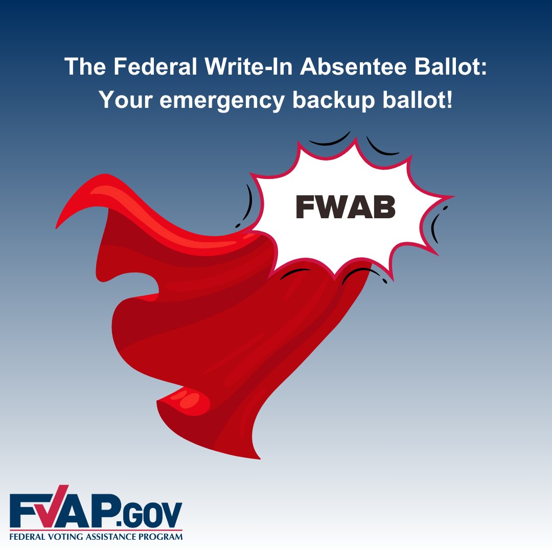 Did someone mention an emergency? Fear not! The Federal Write-In Absentee Ballot (FWAB) is here to save the day! The FWAB serves as an emergency backup ballot for UOCAVA citizens who did not received their absentee ballot from their state in time to participate in the election.