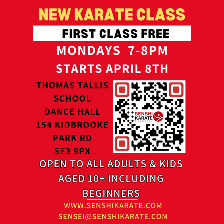 SenshiKarate's tweet photo. We are starting a new karate class in Kidbrooke / Blackheath:
- Mondays, from 8 April
- 1900-2000
- Thomas Tallis School (dance hall), 154 Kidbrooke Park Road, SE3 9PX
- First class is free, then £10 per class
- Adults &amp; kids 10+
- All abilities, no experience necessary https://t.co/OyvJXfUlsg