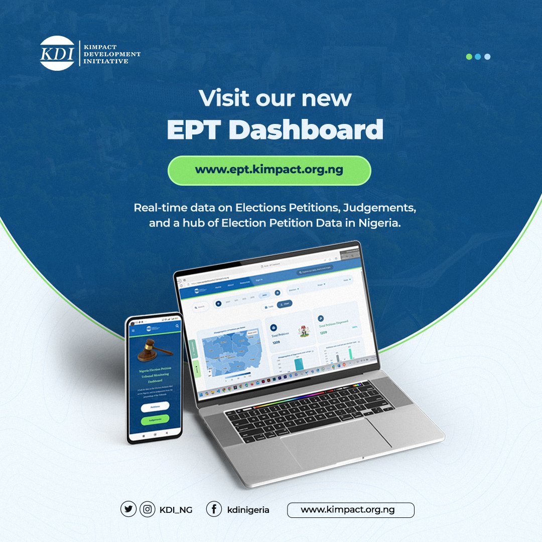 I almost forgot that in the same period- @KDI_ng tech team gave the Electoral Justice Dasboard a face-lift to enhance user experience. 🚀 Explore the power-packed Citizen Dashboard for data on Nigeria’s election petitions and judgments. Visit: ept.kimpact.org.ng