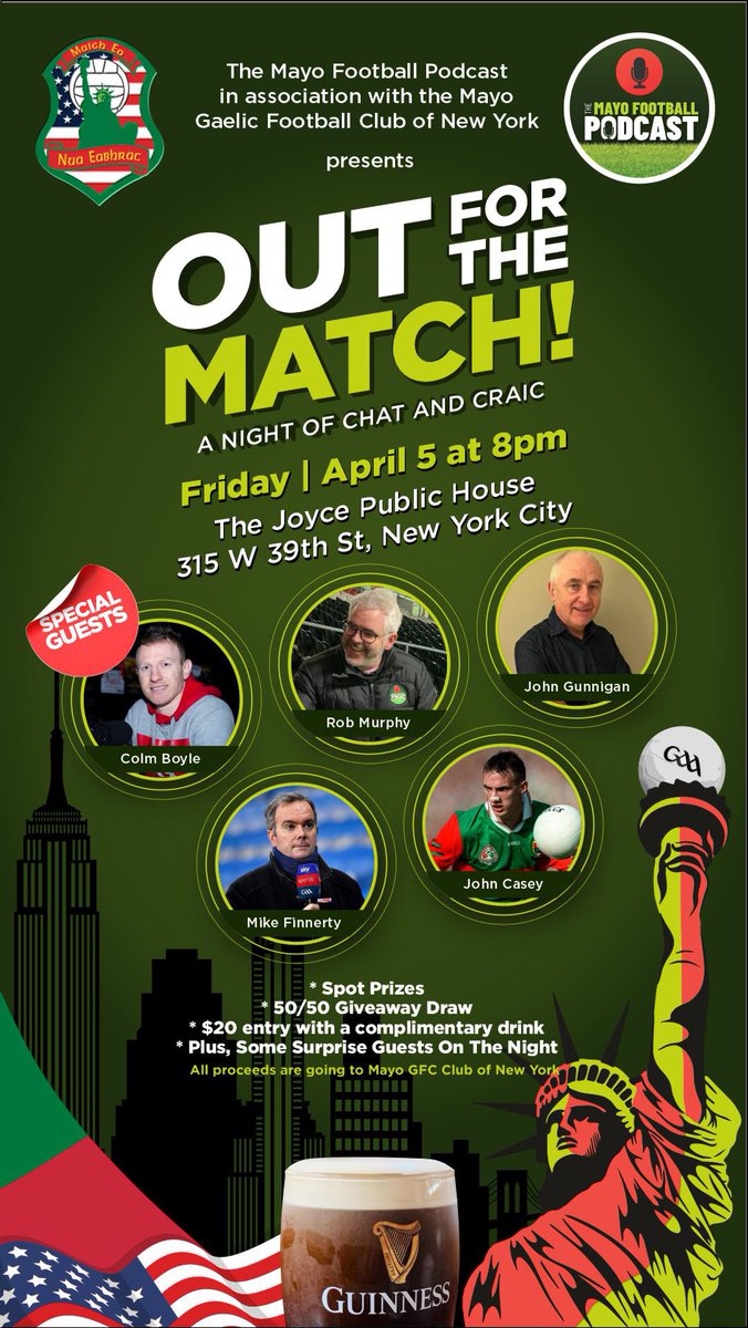🇺🇸 Only one week to go! 🎙️ We’re bringing the podcast to New York next week for the Connacht SFC quarter-final between Mayo and New York! 🏐 We’re kicking off in The Joyce Public House on Friday night! See you there! #mayogaa #GAA