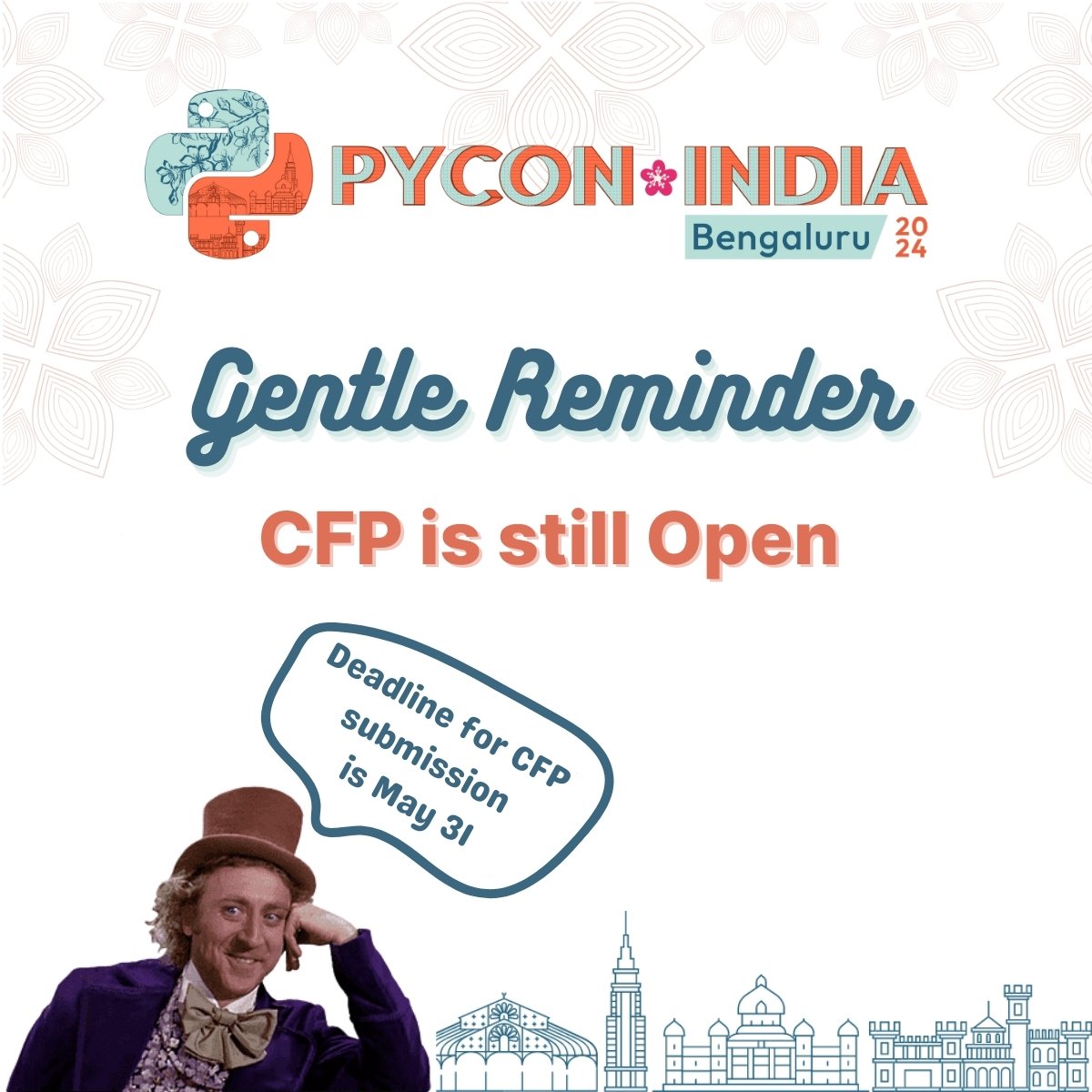 Huge kudos to everyone who has already submitted their proposals for our Call For Proposals (CFP)! 

Haven't sent yours yet? Don't worry, there's still time!

Submissions close on May 31, 2024. Don't miss out the chance to submit your proposal today! 

#CFP #PyConIndia #Python 🚀