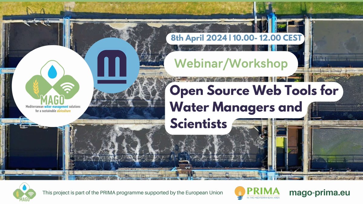 📣 Join us for a #webinar showcasing our open-source tools supporting sustainable water management. 🗓️ 8th April 2024, 10:00-12:00 PM CEST🌍 Online 🔍 This marks the final phase of #MAGOPrima sharing outcomes and achievements. Don't miss out! 🔗 Register: bit.ly/regMAGOMENBO