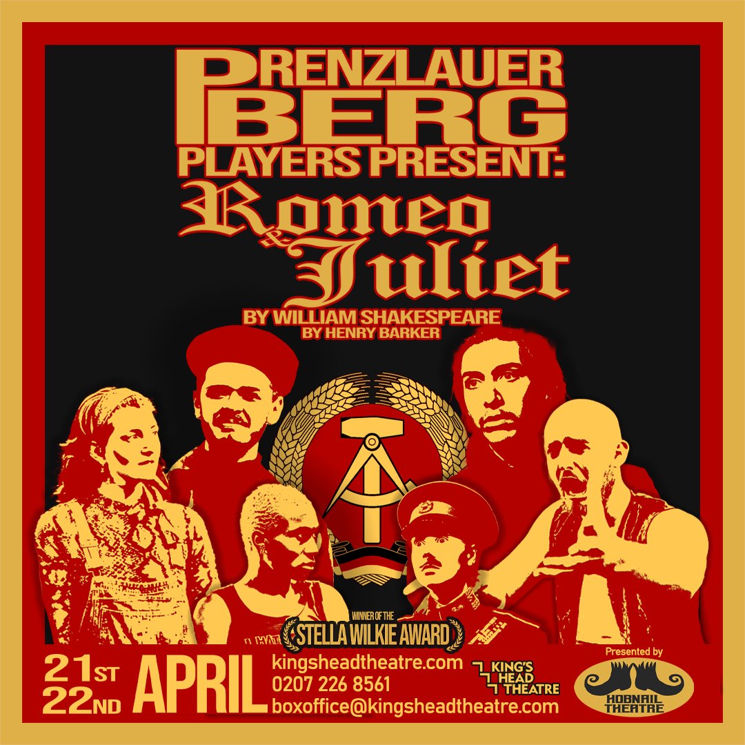 hobnailtheatre (@hobnailtheatre) on Twitter photo PRENZLAUER BERG PLAYERS PRESENT: "ROMEO & JULIET" BY WILLIAM SHAKESPEARE <a href="/KingsHeadThtr/">King's Head Theatre</a>
TICKETS ON SALE NOW
~Link in bio~
The first show from Hobnail Theatre is a rip roaring, chaotic, knee-slappingly funny play about censorship set in East Berlin in 1987.
APRIL 21st - 22nd PRENZLAUER BERG PLAYERS PRESENT: "ROMEO & JULIET" BY WILLIAM SHAKESPEARE <a href="/KingsHeadThtr/">King's Head Theatre</a>
TICKETS ON SALE NOW
~Link in bio~
The first show from Hobnail Theatre is a rip roaring, chaotic, knee-slappingly funny play about censorship set in East Berlin in 1987.
APRIL 21st - 22nd