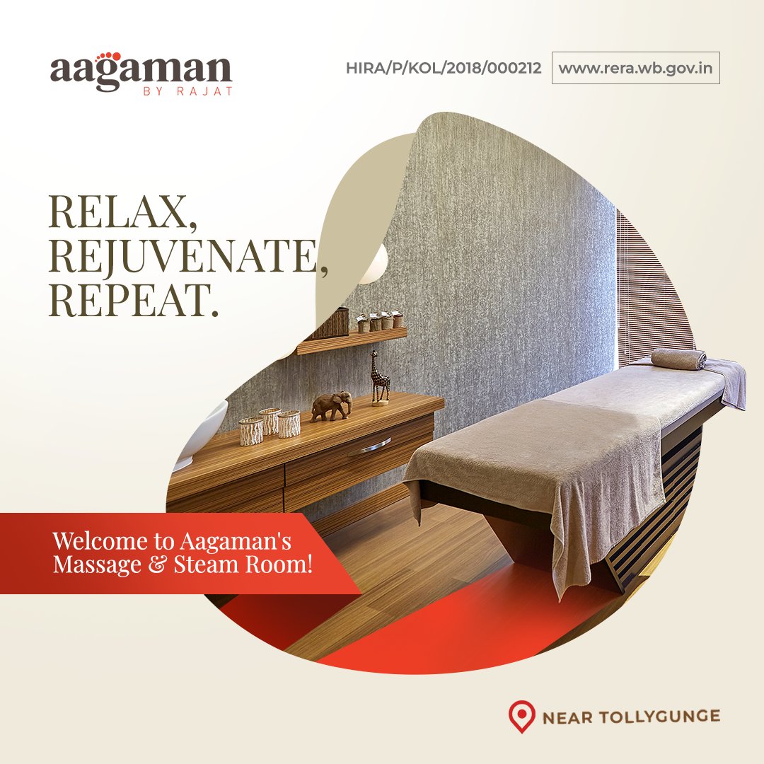 Unwind with a rejuvenating massage, soothe away stress in Aagaman's Massage & Steam Room, and emerge feeling refreshed and renewed. Discover the art of self-care right within your home.

Explore now: rajathomes.com/aagaman/

#Aagaman #RajatHomes #LuxuryHomes #DreamDevelopDeliver