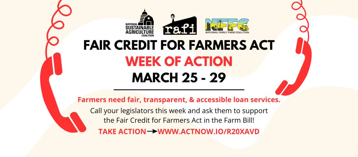 We're holding the FSA accountable to the farmers it serves!  

Call your members of Congress right now and tell them to support the #FairCreditForFarmersAct - don’t worry, we’ll walk you through it actnow.io/R20xAvD