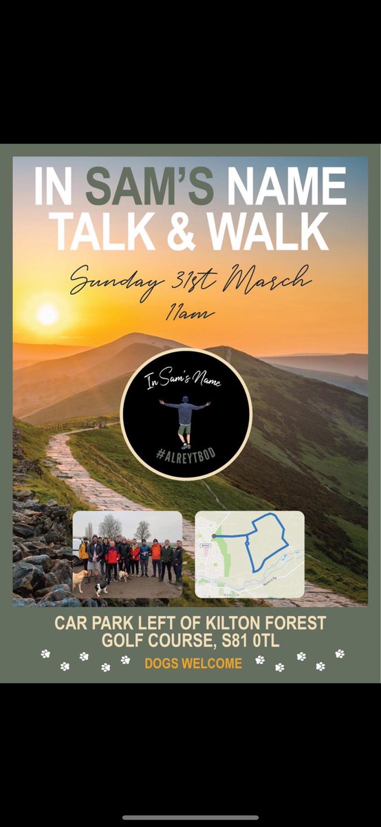Our monthly walk takes place this Sunday. If you have no plans this bank holiday weekend why not come and join us in the car park next Kilton Golf Club, you’re welcome to bring your dogs along. #mentalhealth #sundaystoll #worksop #retford #ollerton #mansfield #bassetlaw