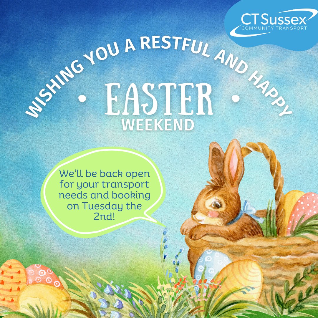 🐰🌷Wishing you a Happy Easter Weekend! 🌼🐣 Please note that we will be closed over the weekend. Our team will be back on Tuesday, April 2nd, ready to assist with transport bookings and inquiries. Enjoy your well deserved time off and see you next week! #HappyEaster