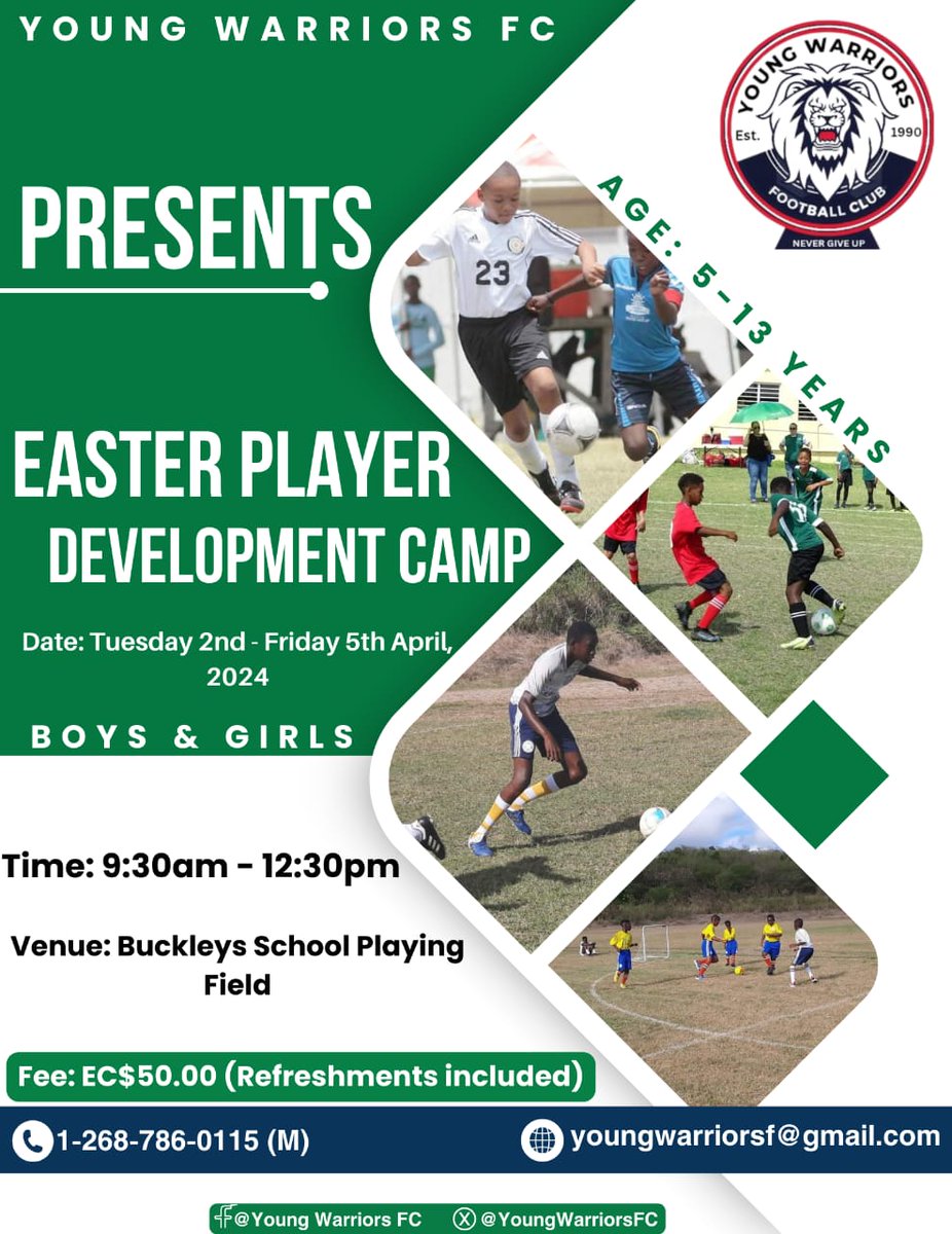 Let's have fun come Easter!!!

Easter Player Development Camp with Young Warriors FC

#YWFC | #WeAreWarriors