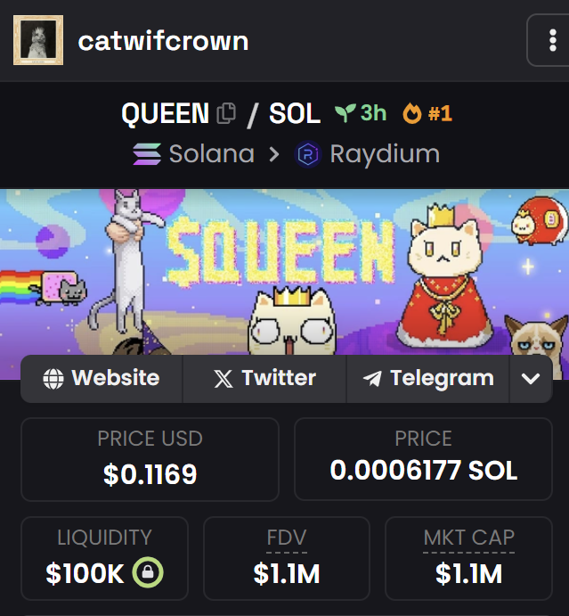 Dexscreener still standing on #1 hot pair🔥

Dextools just reached top 10 hot-pair ⚡️ Let's keep the momentum going!

DEXTscore at a whopping 91/99 right now! 🔥🔥🔥

dextools.io/app/en/solana/…

dexscreener.com/solana/64r7RA4…

Let's show our $QUEEN pride and push Dextools even higher!

TG: