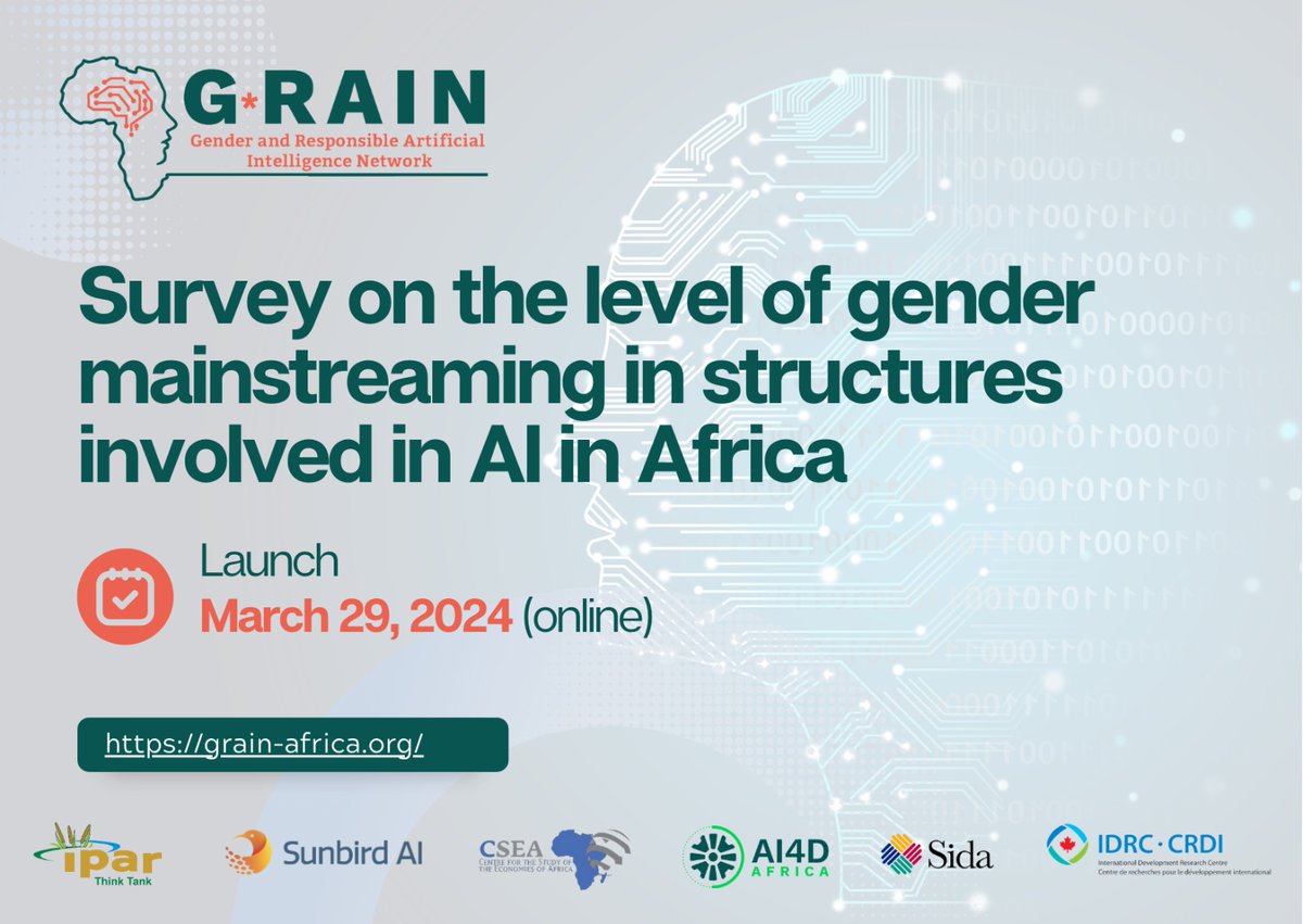 GRAIN  is launching a survey on the extent to which gender is taken into account in structures heavily involved in the field of AI in sub-Saharan Africa.
To receive the survey please fill in your details via the link below: enketo.ona.io/x/N0cZ6mjS
#GenderInclusion #GenderEquality